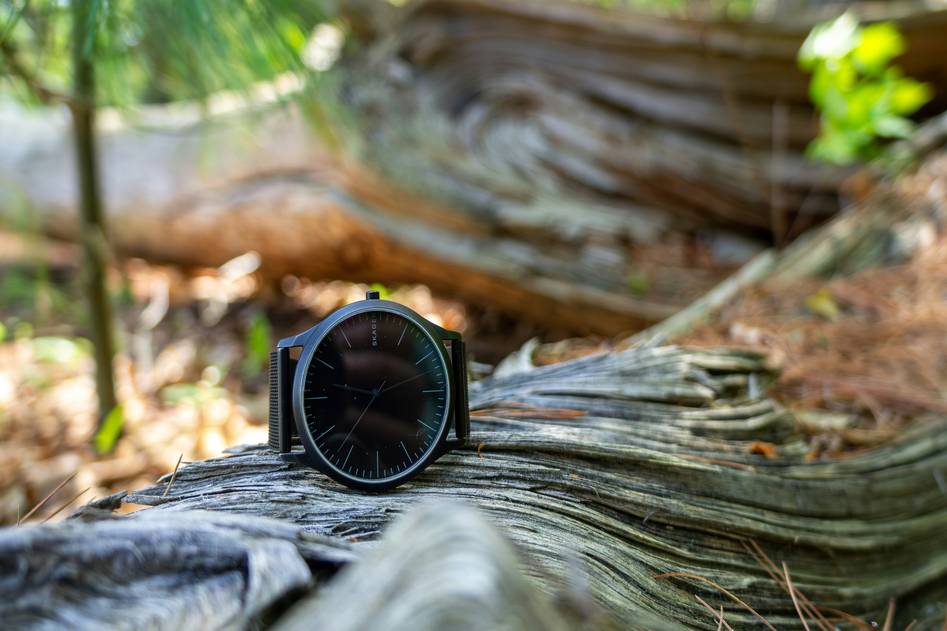 Close-up of digital altimeter watch face showing elevation data